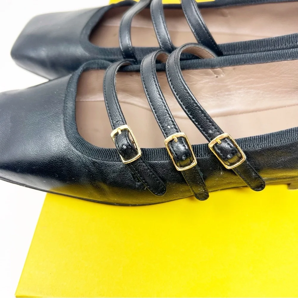 MANSUR GAVRIEL BLACK LEATHER BALLERINA FLATS MARY JANES WOMENS SZ 7.5 - Picture 6 of 12